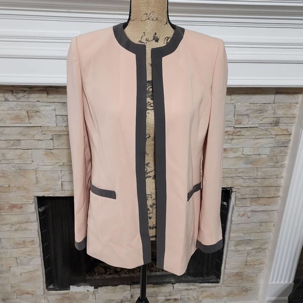 Kasper peach and Grey trimmed fitted jacket‎ blazer size 6